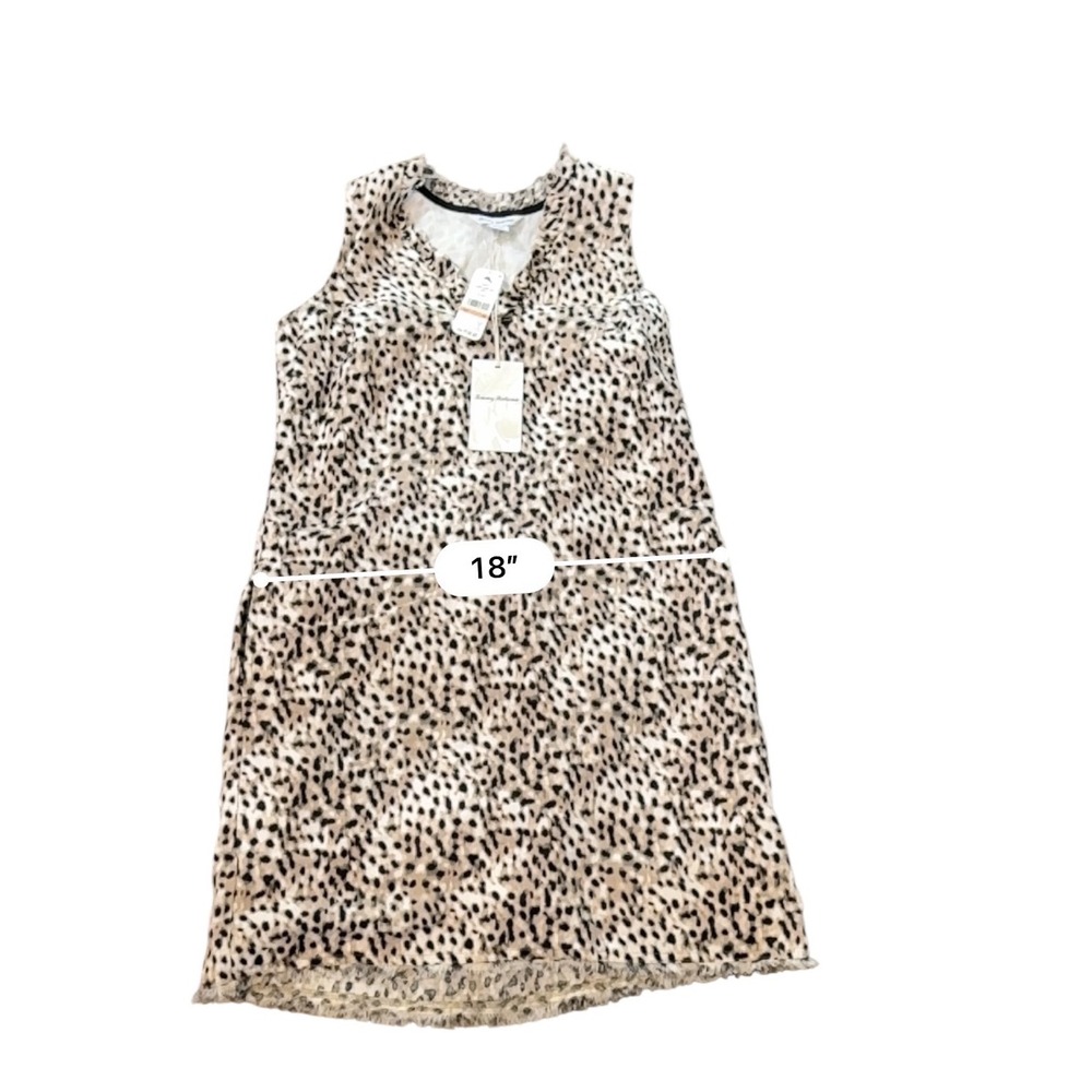 Tommy Bahama Lagoon Leopard Linen Shift Dress Ruffle V-Neck Raw Hem Summer Boho - Picture 5 of 8